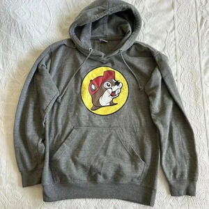 Buc-ees Hoodie Sweatshirt Fleece Long Sleeve Pullover Beaver Gray Adult Small